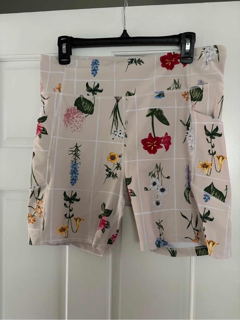 Tuckernuck Cream Floral Grid Bike Shorts with Multicolor Blooms